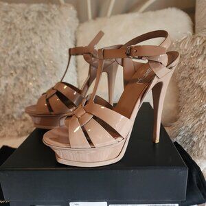 YSL Tribute Platform Sandals Nude Size 7.5